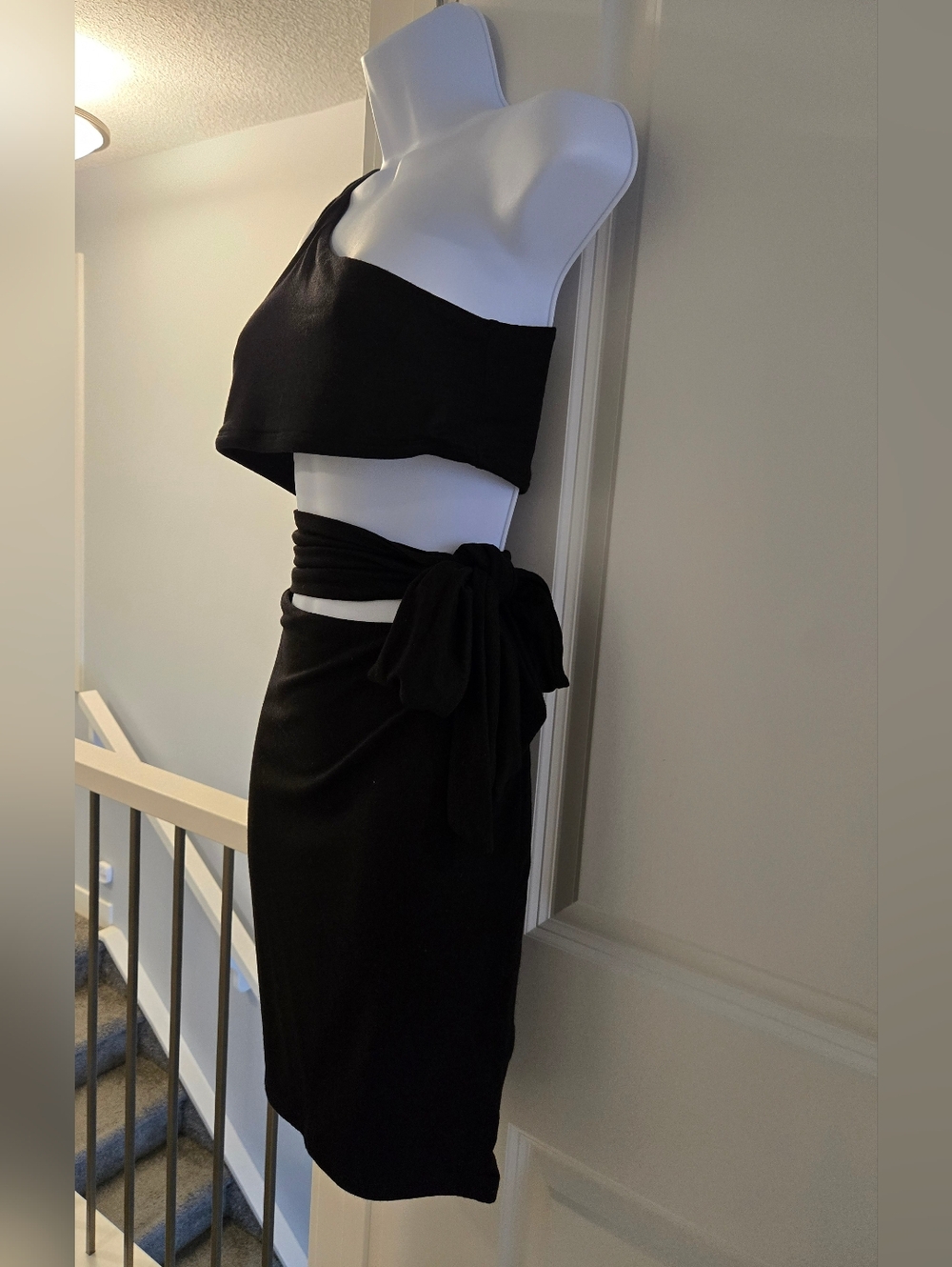 Fashion Nova One-Shoulder Black Cutout Side Tie Dress S - Picture 6 of 16